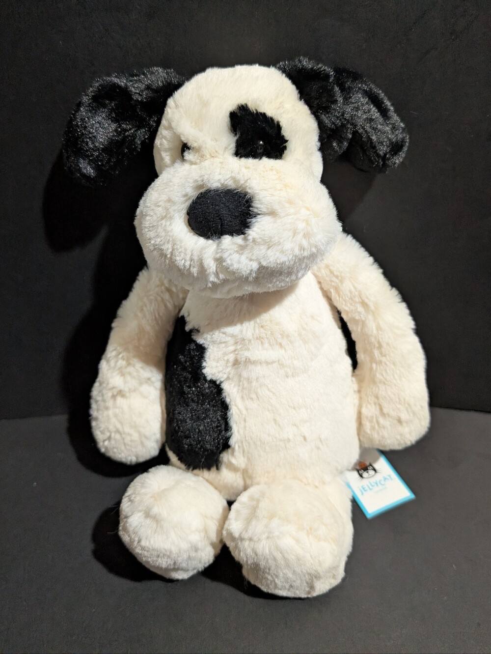 NWT Jellycat Bashful Black & Cream Puppy Dog Soft Plush Stuffed Animal 12"